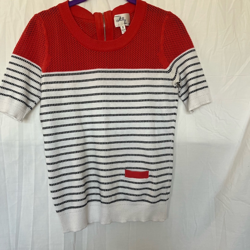 Milly striped mesh knit top Small